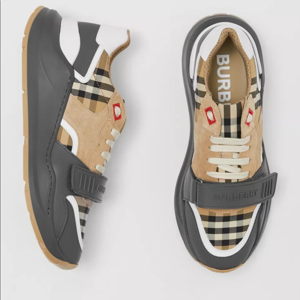 BURBERRY, Vintage Check, Suede and Leather Sneakers - Picture 4 of 16